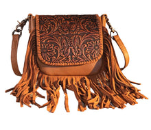 Lade das Bild in den Galerie-Viewer, Carmelita Handtasche Schultertasche Westerntasche Fransen Leder Prägung