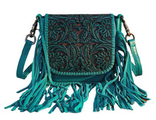 Lade das Bild in den Galerie-Viewer, Carmelita Handtasche Schultertasche Westerntasche Fransen Leder Prägung