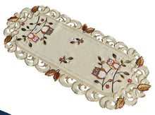 Lade das Bild in den Galerie-Viewer, Bunte Eulen Herbstblätter Tischläufer Tischdecke Mitteldecke Deckchen gestickt