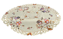 Lade das Bild in den Galerie-Viewer, Bunte Eulen Herbstblätter Tischläufer Tischdecke Mitteldecke Deckchen gestickt