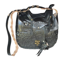 Lade das Bild in den Galerie-Viewer, Schwarze Tasche Handtasche Schultertasche Westerntasche Sattel 100% Leder