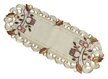 Lade das Bild in den Galerie-Viewer, Bunte Eulen Herbstblätter Tischläufer Tischdecke Mitteldecke Deckchen gestickt