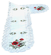 Lade das Bild in den Galerie-Viewer, Roter Klatschmohn Tischläufer Tischdecke Mitteldecke gestickt weiss