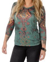 Lade das Bild in den Galerie-Viewer, Forest Green Damen Western-Pullover mit Ethno-Muster und Strass