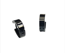 Lade das Bild in den Galerie-Viewer, Midnight Stripes Creolen Edelstahl schwarz mit silbernen Streifen – 16 x 5 mm