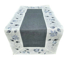 Lade das Bild in den Galerie-Viewer, Tischläufer Tischdecke Mitteldecke Tischband gestickt Rosen Silber Grau Weiss