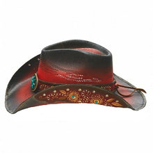 Lade das Bild in den Galerie-Viewer, Roter Cowboyhut mit Floralen Applikationen Strohhut Westernhut Line Dance