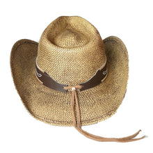Lade das Bild in den Galerie-Viewer, Cowboyhut Westernhut Strohhut natur mit Hutband Concho und bestickter Krempe