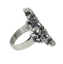 Lade das Bild in den Galerie-Viewer, Ring Fingerring Edelstahl 5 Totenköpfe als Kreuz Totenkopf Skull Biker Rocker