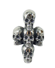 Lade das Bild in den Galerie-Viewer, Ring Fingerring Edelstahl 5 Totenköpfe als Kreuz Totenkopf Skull Biker Rocker
