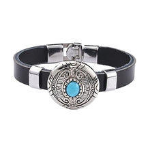 Lade das Bild in den Galerie-Viewer, Armband Lederarmband mit türkisem Stein auf rundem Concho Biker Western Country