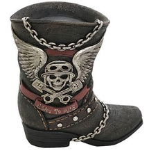 Lade das Bild in den Galerie-Viewer, Spardose Sparbüchse Born to Ride, Bikerstiefel, Totenkopf, Engelsflügel Biker