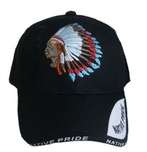 Lade das Bild in den Galerie-Viewer, Basecap Cap, Mütze mit Schild bestickt Native Pride Indianer schwarz