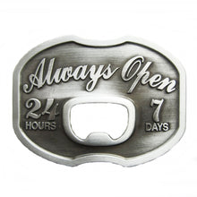 Lade das Bild in den Galerie-Viewer, Gürtelschnalle Buckle Gürtelschließe mit Flaschenöffner Always Open 24 hours