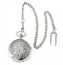 Lade das Bild in den Galerie-Viewer, Taschenuhr mit Sprungdeckel und Kette Indianer 5 Cents Western