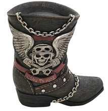 Lade das Bild in den Galerie-Viewer, Spardose Sparbüchse Born to Ride, Bikerstiefel, Totenkopf, Engelsflügel Biker