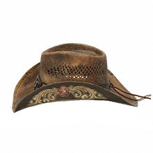 Lade das Bild in den Galerie-Viewer, Beige Brauner Cowboyhut mit Floralen Applikationen Strohhut Westernhut