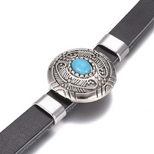 Lade das Bild in den Galerie-Viewer, Armband Lederarmband mit türkisem Stein auf rundem Concho Biker Western Country
