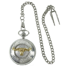 Lade das Bild in den Galerie-Viewer, Taschenuhr mit Sprungdeckel und Kette Lone Star Texas Longhorn Western Cowboy