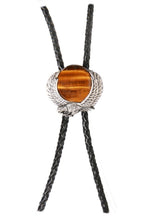 Lade das Bild in den Galerie-Viewer, Vintage Bolo Tie Adler mit großem Tigerauge, Westernkrawatte, echt versilbert