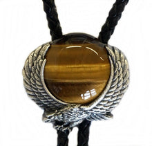 Lade das Bild in den Galerie-Viewer, Vintage Bolo Tie Adler mit großem Tigerauge, Westernkrawatte, echt versilbert