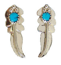 Lade das Bild in den Galerie-Viewer, Ohrringe Ohrstecker Indianerschmuck Feder m. Türkis 925er Silber Handmade Navajo