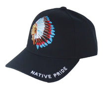 Lade das Bild in den Galerie-Viewer, Basecap Cap, Mütze mit Schild bestickt Native Pride Indianer schwarz