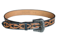 Lade das Bild in den Galerie-Viewer, Schwarz braun gemusterter Westerngürtel Gürtel Wechselgürtel echt Leder