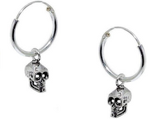 Lade das Bild in den Galerie-Viewer, Ohrringe Creolen mit Anhänger Totenkopf Echt Silber 925