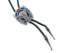 Lade das Bild in den Galerie-Viewer, Bolotie Westernkrawatte Skull Büffel Bison Federn Line Dance Western Country