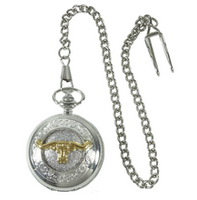 Lade das Bild in den Galerie-Viewer, Taschenuhr mit Sprungdeckel und Kette Lone Star Texas Longhorn Western Cowboy