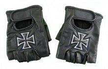 Lade das Bild in den Galerie-Viewer, Fingerlose Echt Leder Handschuhe ohne Finger schwarz Eisernes Kreuz Biker