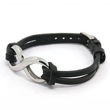 Lade das Bild in den Galerie-Viewer, Echt Lederarmband Biker mit Unendlichkeit aus Edelstahl schwarz