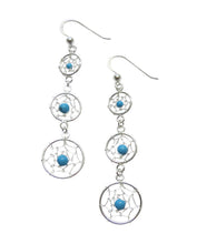 Lade das Bild in den Galerie-Viewer, Ohrringe Ohrhänger 3 Traumfänger mit türkiser Perle Feder 925er Sterling Silber