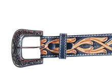 Lade das Bild in den Galerie-Viewer, Schwarz braun gemusterter Westerngürtel Gürtel Wechselgürtel echt Leder
