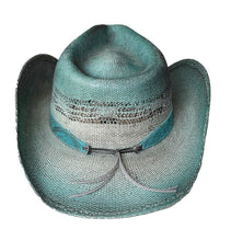 Lade das Bild in den Galerie-Viewer, Grüner Cowboyhut Westernhut Strohhut mit Hutband Concho verzierte Krempe
