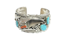 Lade das Bild in den Galerie-Viewer, Armreif Armspange 925er Sterling Silber Bärenkralle Türkis Koralle Handarbeit
