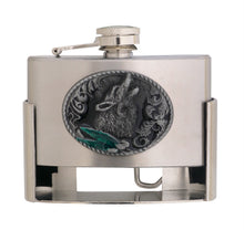 Lade das Bild in den Galerie-Viewer, Gürtelschnalle Buckle mit Taschenflasche Flachmann Heulender Wolf