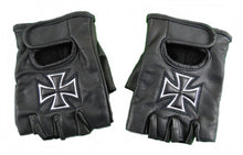Lade das Bild in den Galerie-Viewer, Fingerlose Echt Leder Handschuhe ohne Finger schwarz Eisernes Kreuz Biker