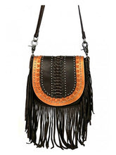 Lade das Bild in den Galerie-Viewer, Handtasche Schultertasche Westerntasche Montana West Leder mit Fransen Nieten