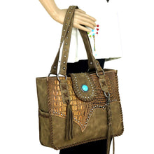 Lade das Bild in den Galerie-Viewer, Handtasche Schultertasche Westerntasche Nieten Concho Türkis Line Dance