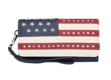 Lade das Bild in den Galerie-Viewer, Brieftasche Gelenktasche große Geldbörse mit Smartphone - Fach Flagge USA Strass