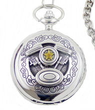 Lade das Bild in den Galerie-Viewer, Taschenuhr mit Sprungdeckel und Kette V 8 Motor Motorrad Auto Biker