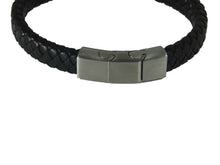 Lade das Bild in den Galerie-Viewer, Stabiles Lederarmband geflochten mit Wolf Wolfskopf aus Edelstahl