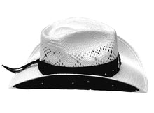 Lade das Bild in den Galerie-Viewer, Weißer Cowboyhut Westernhut Strohhut mit Hutband und bestickter Seitenkrempe
