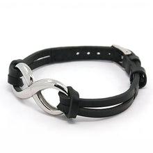 Lade das Bild in den Galerie-Viewer, Echt Lederarmband Biker mit Unendlichkeit aus Edelstahl schwarz
