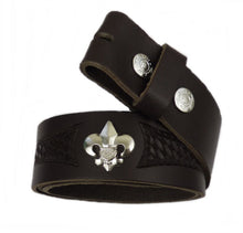 Lade das Bild in den Galerie-Viewer, Gürtel Wechselgürtel Echt Leder schwarz o. braun punziert Fleur de Lys 70 - 140