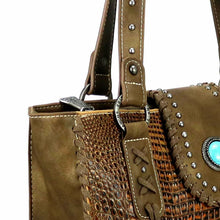 Lade das Bild in den Galerie-Viewer, Handtasche Schultertasche Westerntasche Nieten Concho Türkis Line Dance