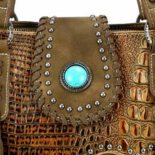 Lade das Bild in den Galerie-Viewer, Handtasche Schultertasche Westerntasche Nieten Concho Türkis Line Dance