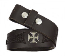 Lade das Bild in den Galerie-Viewer, Gürtel Wechselgürtel Echt Leder schwarz o. braun punziert Eisernes Kreuz 70 -140